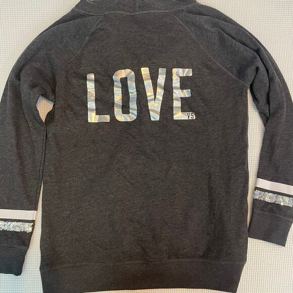Victorias Secret Gray Holographic Y2K Angel Wing Hoodie Sequins Size Medium - Picture 3 of 6